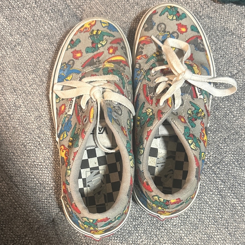 Vans Kids Sneakers with Colorful Cartoon Dragon Print Excellent Condition Size 3